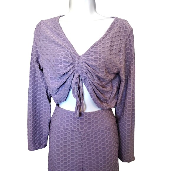 Aq Sport Purple 2 piece stretchy crop top legging set XL - Picture 3 of 8